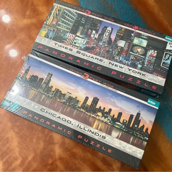 NWT Buffalo Games Panoramic Puzzles NY Times Square and Chicago Skyline - Picture 1 of 13